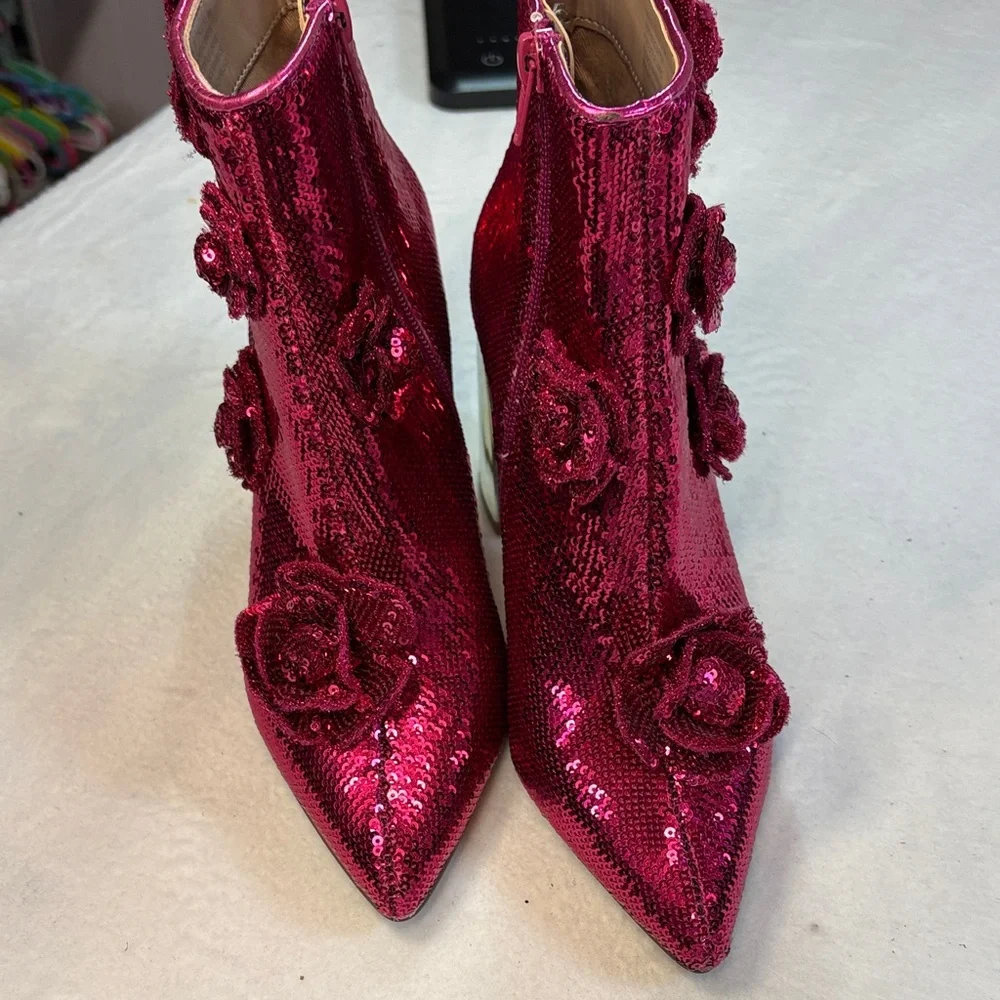 Betsey Johnson Fuchsia Sequin Ankle Boots - Picture 5 of 15